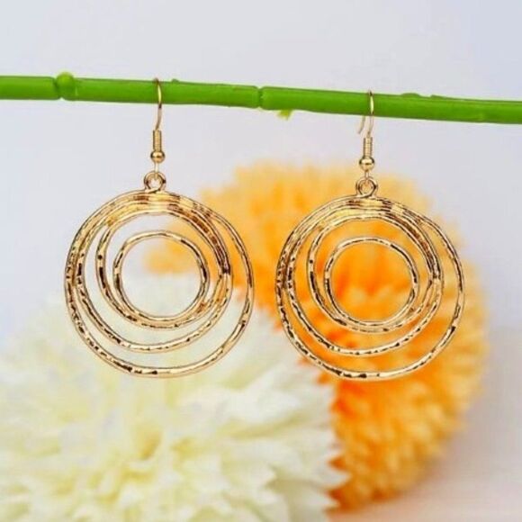 GOLD ROUND GEOMETRIC DANGLE EARRINGS - Picture 4 of 5
